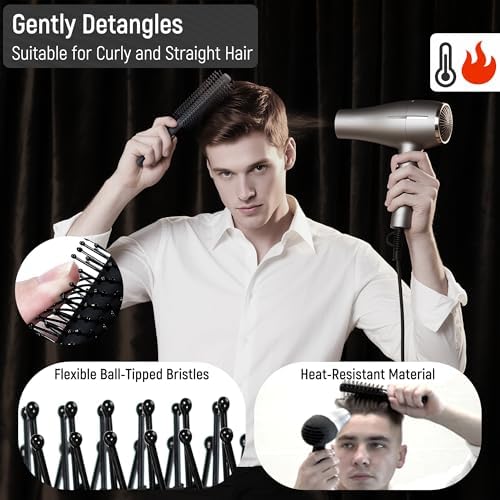SALONSILK Hair Brush for Men, 4PCS Mens Hair Brush & Styling Comb Set, Fine and Wide Tooth Comb, Gel & Roller Brush for All Hair Types, Perfect for Styling, Grooming, and Detangling - Image 2
