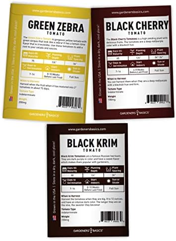 Gardeners Basics, 5 Rare Tomato Seeds for Planting Variety Pack Heirloom Tomato Seeds, Cherokee Purple, Black Krim, Pineapple, Green Zebra, Black Cherry, Determinate and Indeterminate & More, Non GMO - Image 2