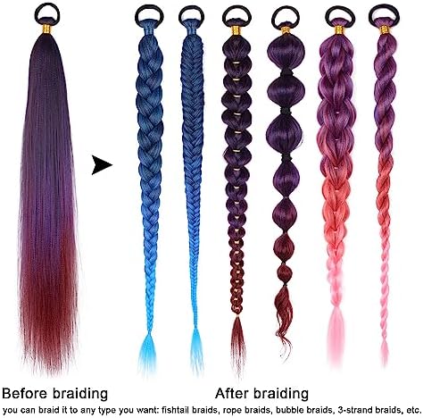 Braided Ponytail Extension with Hair Tie Purple Gradient Braid Extensions - Image 4