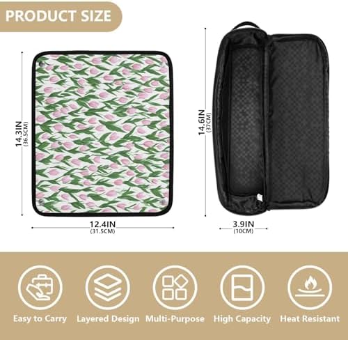 Hair Tools Travel Bag with Heat Resistant Mat 2-in-1 Hot Tools Travel Bag Organizer Flat Curling Iron Travel Case for Straightener Small Tulips Pink - Image 4