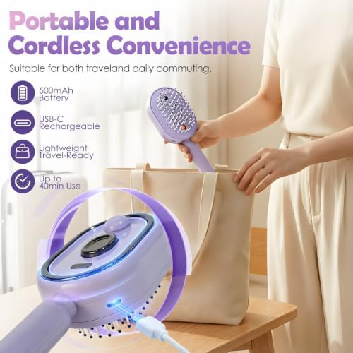 Electric Spray Air Cushion Massage Comb, 2026 Upgrade Electric Steam Hair Brush with Misting Detangling for Dry Frizzy Hair, Self-Cleaning Gloss Enhancing Care Brush for Women (Beige) - Image 6