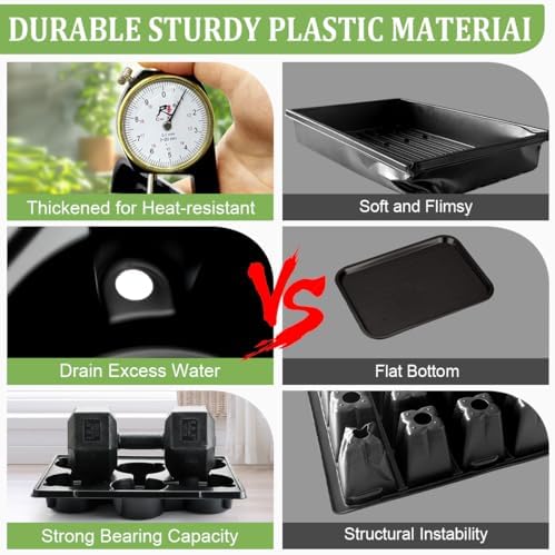 RooTrimmer 6 Inch Plastic Plant Pots 30 Pack and 6 Cell Nursery Pots Trays 5 Pack, Sturdy Seeds Starting Germination Shuttle Carrying Trays, Black Nursery Planting Propagation 5 Sets - Image 5