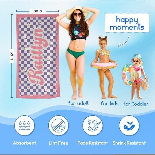 JML Personalized Beach Towel with Name, Custom Flower Beach Towel, Customized Microfiber Pool Towel, Quick Dry & Absorbent Swim Towel for Adult,Anniversary, Birthday, Summer Holiday,Vacation - Image 3