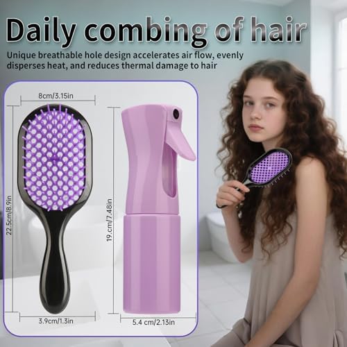 Detangling Brush,1 Pack Detangler Brush and 1 Pcs water spray bottle, Gentle & Effective Detangling on Wet or Dry Fragile Hair Types,Ultra-light, Detangling Brsuh ventilated and antistatic hairbrush - Image 4