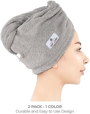 American Soft Linen 100% Cotton Hair Towels for Women, Head Towel Cap, Cotton Hair Turban Towel Wrap for Long Curly Anti Frizz Hair, Soft and Absorbent Cotton Hair Towels 2 Pack, Light Gray - Image 2