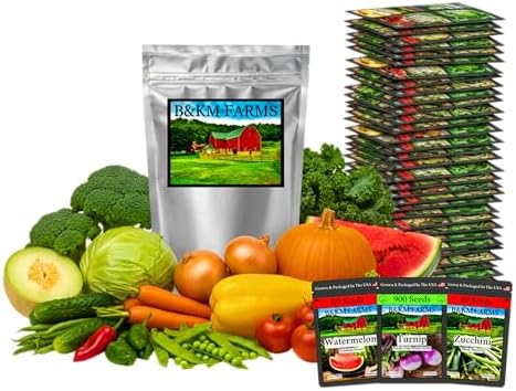 B&KM Farms Vegetable Seed Collection - 30 Varieties, 60 Packets, 66,000+ Heirloom Non-GMO Seeds, Resealable Storage Packaging (60 Pack: The Family Garden Bank) by BKMFarms