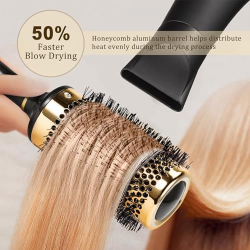 Large Round Brush for Blow Drying, Aluminum Round Hair Brushes for Women, Roller Brush for Blow Drying and Styling, Gold, For Curly and Straight-2 Inch Barrel, 2.95 Inch with Bristles - Image 3