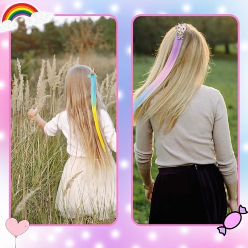 8 Pieces Hair Clips for Girls, Animal Straight Rainbow Hair Extensions for Kids, Little Girl Hair Clips Accessories for Girls Toddler Kids Ponytails - Image 6