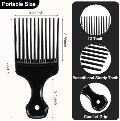 SIMPOR 2 Pcs Hair Pick Comb Wide Tooth Lift for Hair Styling Detangling, Plastic Afro Pick for Women Men, Fist Picks for Curly and Afro Hair (Black, Red) - Image 2