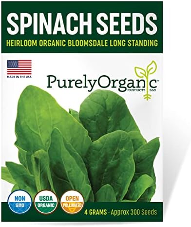 Organic Spinach Seeds (Bloomsdale Long Standing) - Approx 300 Seeds - USDA Organic, Non-GMO, Open Pollinated, Heirloom, USA Origin by Purely+Organic+Products+LLC
