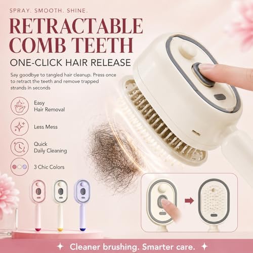 Electric Air Cushion Massage Spray Comb, Hair Brush With Water Spray, Self-Cleaning Anti-Tangle, Anti-Static For Frizzy Hair & Scalp Care (Pink) - Image 6