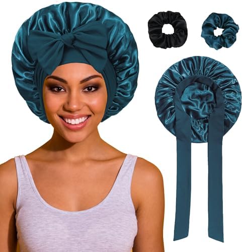 ROYBENS Satin Bonnet with Tie, Silk Hair Sleep Bonnets for Women +Scrunchie by ROYBENS