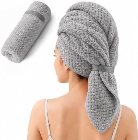 Large Microfiber Hair Wrap Towel for Women, Quick-Dry & Absorbent (Grey) by Netcken