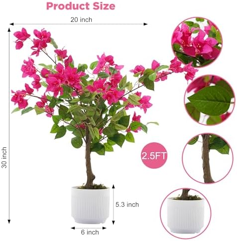 2 Pack Artificial Bougainvillea Tree, 2.5FT Faux Bougainvillea Plant with Vibrant Pink Flowers, Potted Fake Tree for Indoor Outdoor Home Office Garden Porch Decoration - Image 3