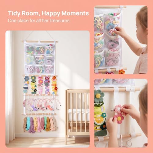 Headband Holder Hair Bows Organizer for Girls, Large Capacity Bow Holder, Pre-Assembled Hair Accessories Wall Hanging Organizer for Toddler Baby Girl Nursery Room Décor - Image 6