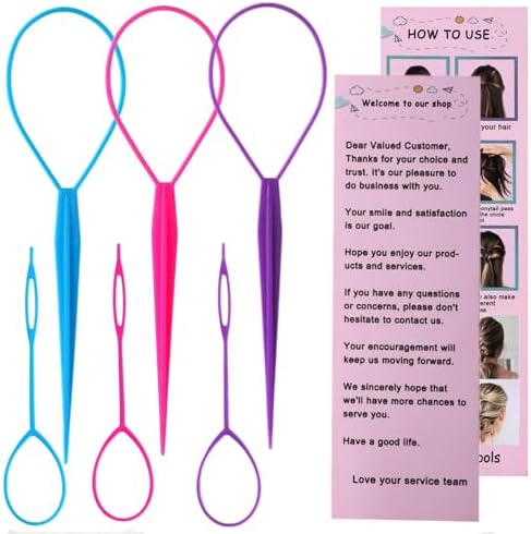 Aigee 6pcs Topsy Tail and Hair Loop Styling Tool Set - Ponytail Makers, French Braid Loops in Large and Small, Hair Pull Through Tools (Pink, Blue, Purple) for Women and Girls by Aigee