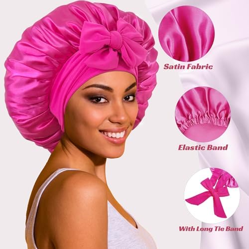 ROYBENS Satin Bonnet with Tie, Silk Hair Sleep Bonnets for Women +Scrunchie - Image 3