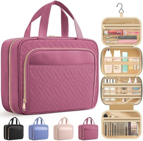 HOTOR Hanging Travel Toiletry Bag Women Men, Rosewood-Pink, Medium by HOTOR