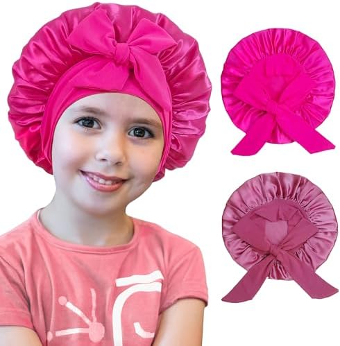 Silk Bonnet for Kids, Satin Hair Bonnet for Sleeping with Tie Band by choshion