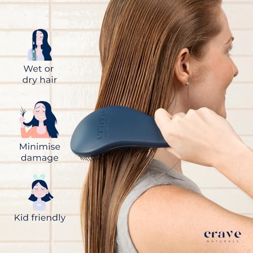 Crave Naturals Glide Thru Hair Brush - Detangler Brush for Curly, Straight, Wet or Dry Hair - Gentle Detangling Brushes for Adults, Kids, Toddlers - Hair Accessories for Women, 7.5"x3" - Blue - Image 5