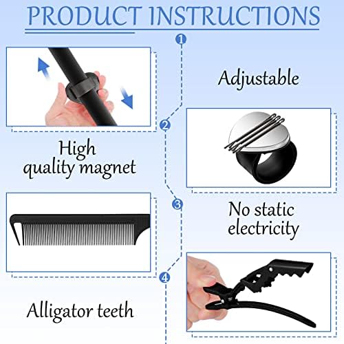 Nuenen Hair Braiding Tools 7 Pieces Kit, Includes 1 Magnetic Pin Wristband, 2 Stainless Steel Rat Tail Combs, 4 Wide Teeth Alligator Sectioning Hair Clips for Hair Braid Maker (Black) - Image 3