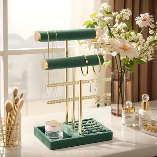 Jewelry Organizer Stand for Necklaces, Bracelets, Earrings, Rings, Green - Image 4