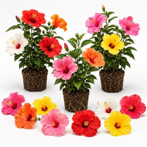 3 Mixed Hardy Hibiscus Plants Live, Flowering Shrub, 4-7 Inch Tall by Unknown