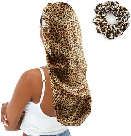Extra Large Satin Bonnet Silky Sleep Cap for Women, Double-Layer Long Hair Bonnet with Tie Band for Braids/Curly/Long Hair - Leopard by senthair