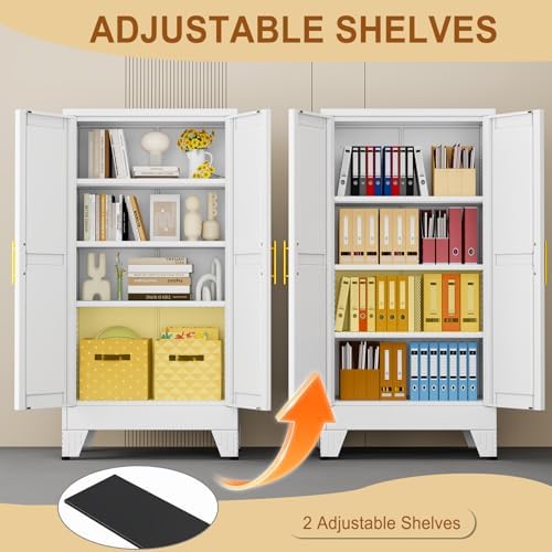 47" White Metal Storage Cabinet with 2 Doors and 3 Adjustable Shelves,Steel Garage Tool Cabinet, File Cabinet,Kitchen Pantry Cabinet for Home,Office,Garage,School,Warehouse - Image 6
