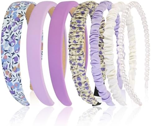 7 Pcs Headbands for Women Girls, Non Slip Cute Pearl Floral Padded Vintage Wide Fashion Multi-style Headbands for Girls by Unknown