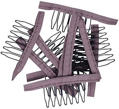 YANTAISIYU 24 Pcs/Lot Wig Accessories Kit - Steel Clips with Cloth Combs for Hairpiece Caps and Wig Making (Brown) - Image 4