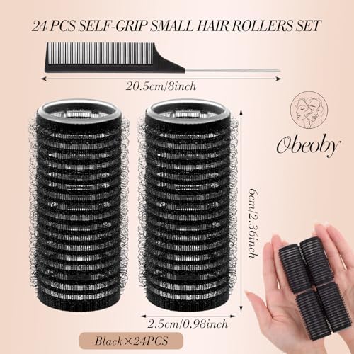24 Pcs Self-Grip Small Hair Rollers Curlers Set, 25 mm, Black - Image 2