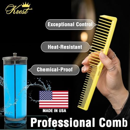 Krest 6000 7 in. Teasing Combs Lift Vent Hair Combs Pack Space Tooth Wide teeth Comb 12 Pc (Neon Yellow) - Image 2