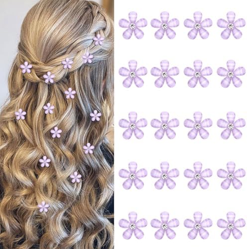 YISSION Light Purple Mini Flower Hair Clips for Women & Girls, 20Pcs Floral Hair Barrettes with Crystal, Elegant Hair Accessories for Wedding Prom Party Daily Hairstyling by YISSION