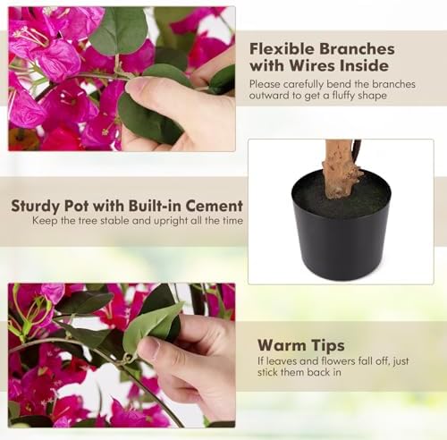 Goplus 53” Bougainvillea Artificial Tree, 2 Pack Faux Silk Flower Tree in Pot w/ 576 Flowers, 288 Leaves, Tall Fake Floor Plant, Artificial Plants for Indoor Outdoor Bedroom Living Room Decor - Image 5