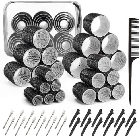 4 Sizes Hair Rollers for Women Set - 50 Pcs Hair Curler Rollers with Clips, Self Grip Hair Rollers for Long, Short Hair and Bangs, 25mm, 36mm, 48mm, 60mm, Black by BESSEEK