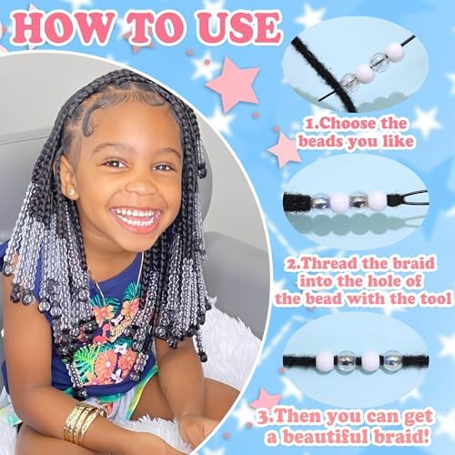 NAISKA 108PCS White Hair Beads Clear Beads for Hair 10 Styles Loc Bead Acrylic Assorted Bead Transparent Loc Jewelry Cute Braids Accessories for Kids Girls - Image 5