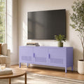 Metal TV Stand with 3 Ventilated Door, Short Steel Storage Cabinet with Adjustable Shelf, Low Airflow Steel Media Locker for Small Apartments Home Office Purple 22" H X 35.4" W X 13.8" D by HOME