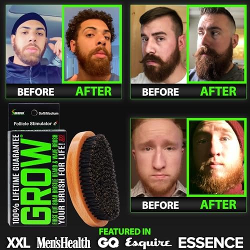 GROW Beard Brush & 360 Wave Brush for Men - Natural Boar Bristle For Fuller, Thicker Hair, Beard & Mustache - Premium Full-Size to Exfoliate, Strengthen Hair, Stimulate & Boost Growth - Image 4