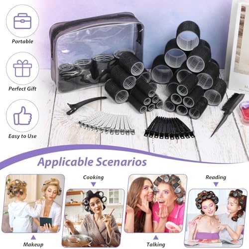 Qinzave 65 PCS Hair Curler Rollers with 5 Sizes Self Grip Hair Rollers for Long Medium Short Thick Fine Thin Hair Bangs Volume, Jumbo Curlers Rollers with Storage Bag Teasing Brush - Image 4