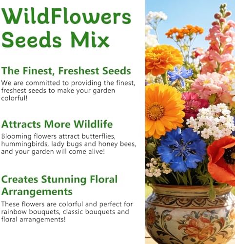 LUOJIBIE Wildflower Seeds Bulk, 10,000+ Flowers Seeds for Planting Outdoor, 16 Varieties Annual & Perennial Flowers Seeds Mix Color for Garden, 2 Oz Packet, Non-GMO, Attracts Pollinators, Easy to Grow - Image 5