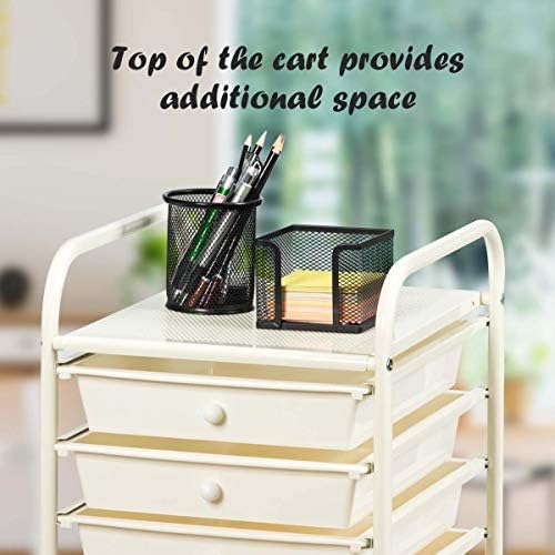 Giantex 10 Drawer Rolling Storage Cart Scrapbook Paper Office School Organizer (Beige+Yellow+Grey) - Image 4