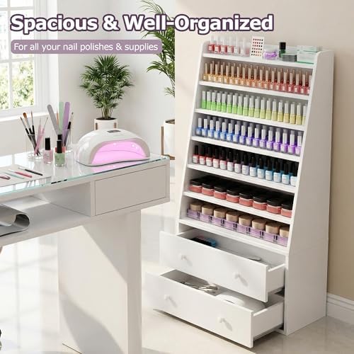 Nail Polish Rack with 2 Drawers, Holds 700+ Bottles (White) - Image 3