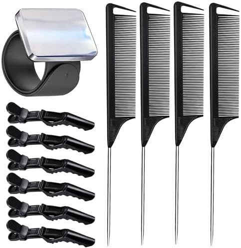 Magnetic Wristband for Hair Stylist Pin Wristband Wrist Pin Holder Braiders Wristband with 4 Pieces Hair Rat Tail Combs 6 Pieces Plastic Clip (Black) by Unknown