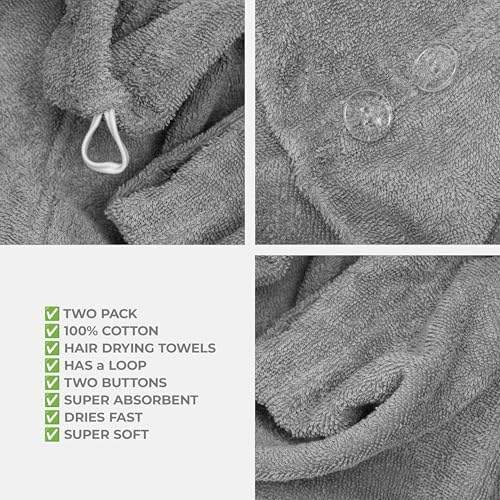 American Soft Linen 100% Cotton Hair Towels for Women, Head Towel Cap, Cotton Hair Turban Towel Wrap for Long Curly Anti Frizz Hair, Soft and Absorbent Cotton Hair Towels 2 Pack, Dark Gray - Image 5