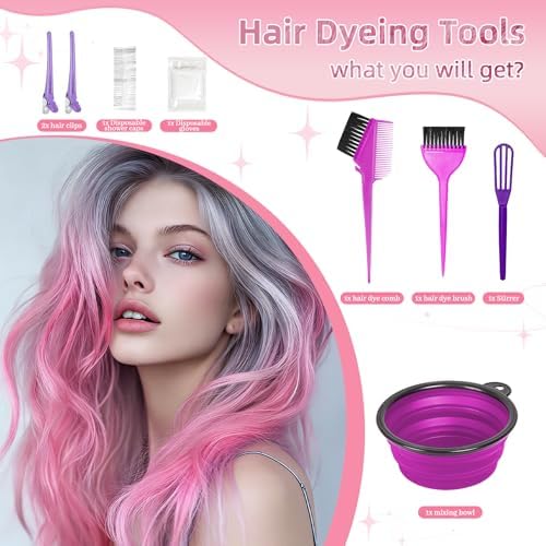 ROOHUA 8 Pcs Hair Dye Kit with Brush, Reusable Home Salon Color Hair Tools - Image 4