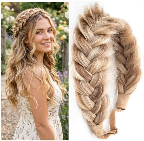 Synthetic Hair Braided Headband Classic Wide Strands Wedding Disorderly Fluffy Braids Wig Band Women Beauty Accessory by TOECWEGR