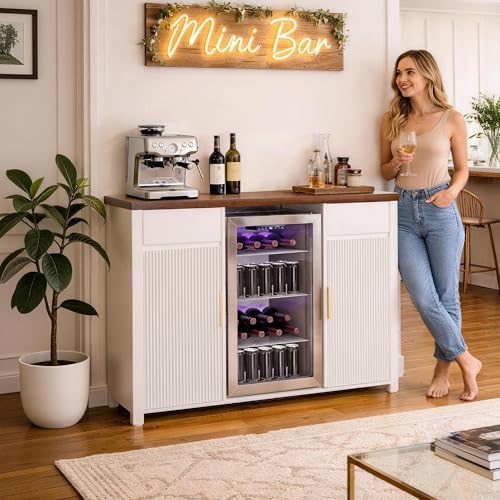 GDLF 53.2" Coffee Bar Cabinet with Fridge Space,Fluted Sideboard,White - Image 6