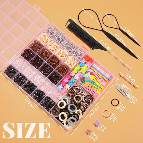 TsMADDTs Hair Accessories, Elastic Hair Ties for Baby Toddlers Kids Girls, 6 Colors Small Rubber Bands Set with Ties and Clips, Styling Tools - Image 2