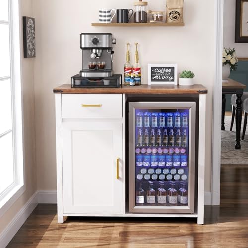 GDLF Coffee Bar Cabinet with Fridge Space, Mini Fridge Stand,White - Image 3